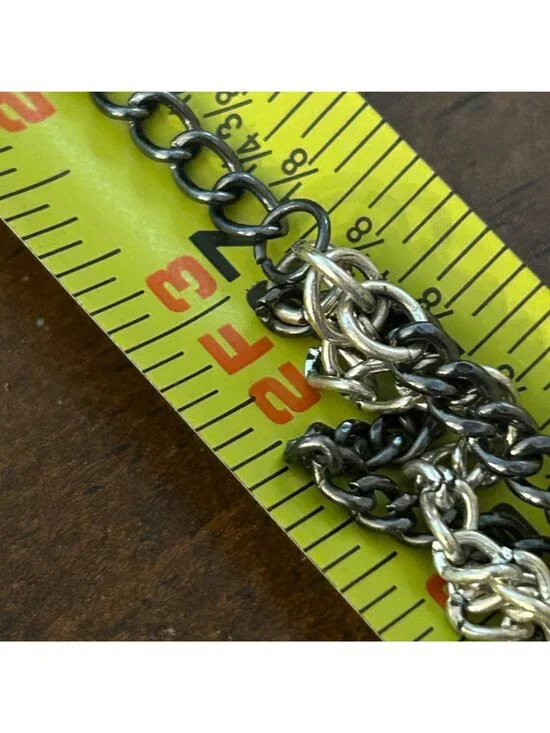 Calvin Klein Multi-Strand Layered Statement Necklace Gunmetal & Silver Chain Wit - Picture 9 of 11